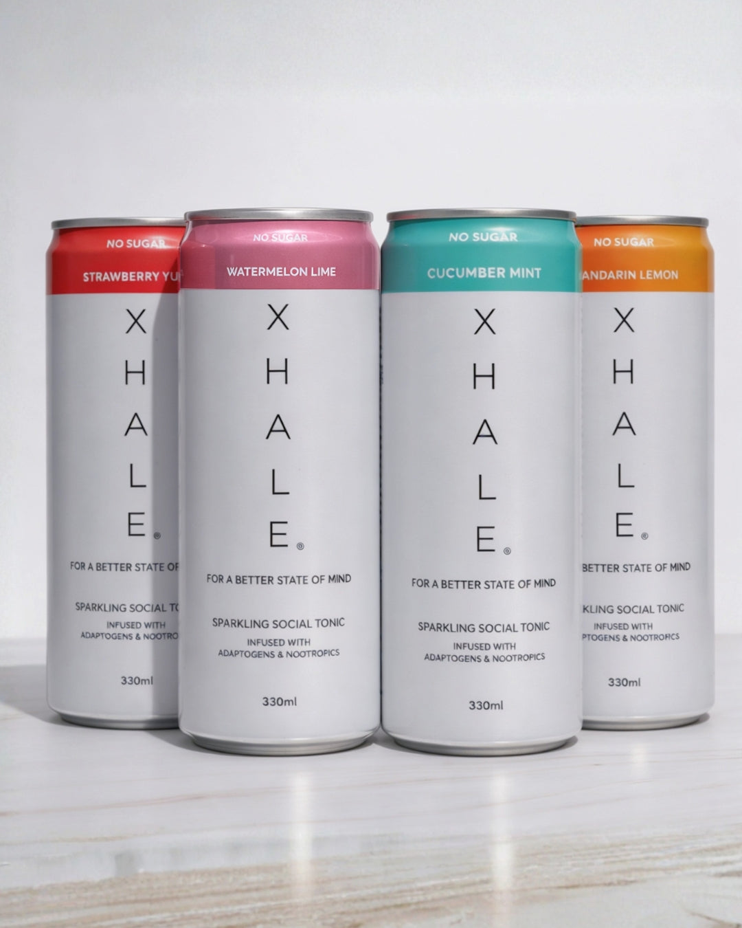 Four XHALE social tonic flavours in the XHALE Variety Pack